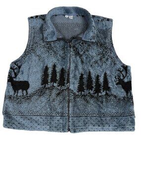 Unbranded Women’s XL Deer Pine Tree Plush Fleece Vest Full Zip Made in USA